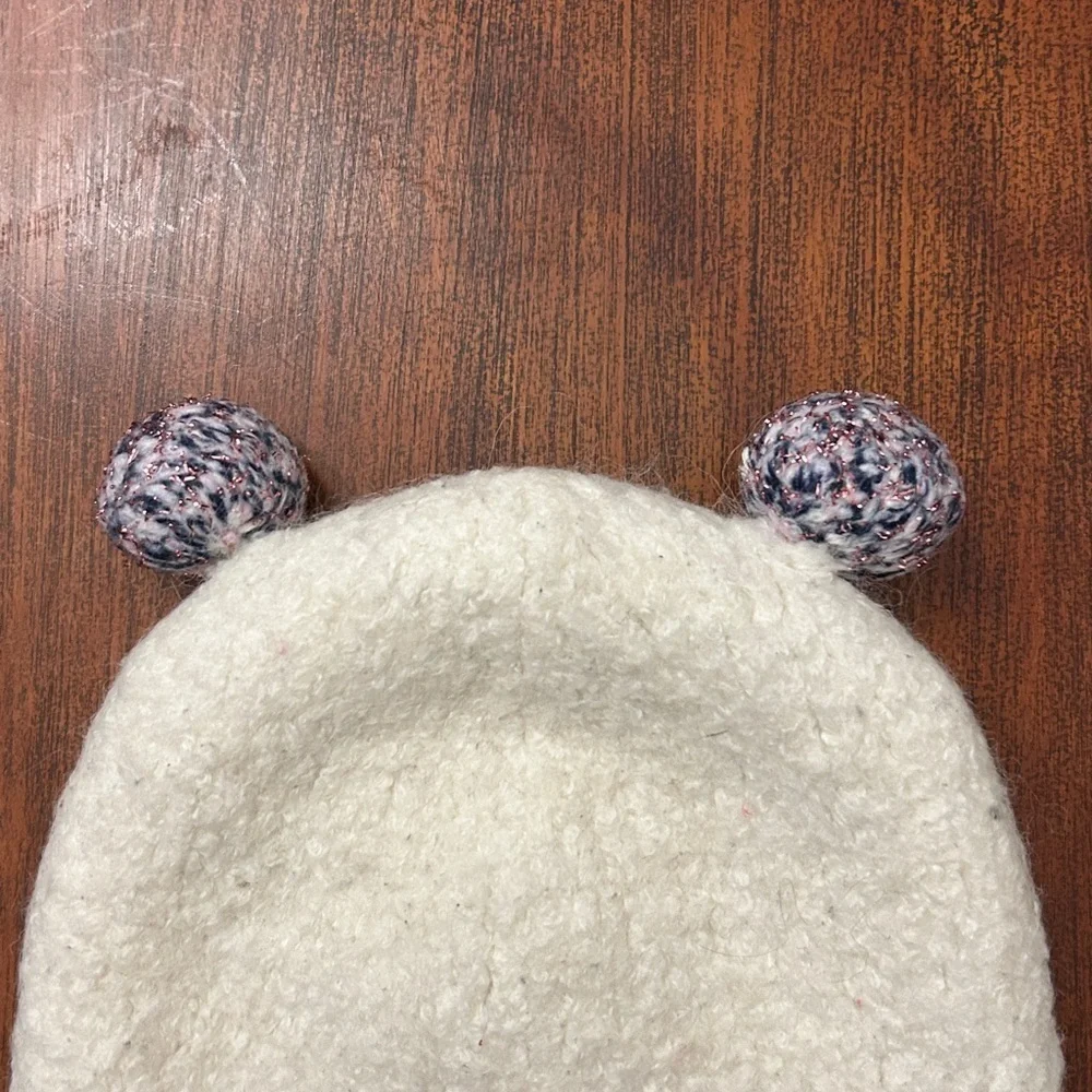 Crewcuts White Knit Hat with Multicolor Pom Poms